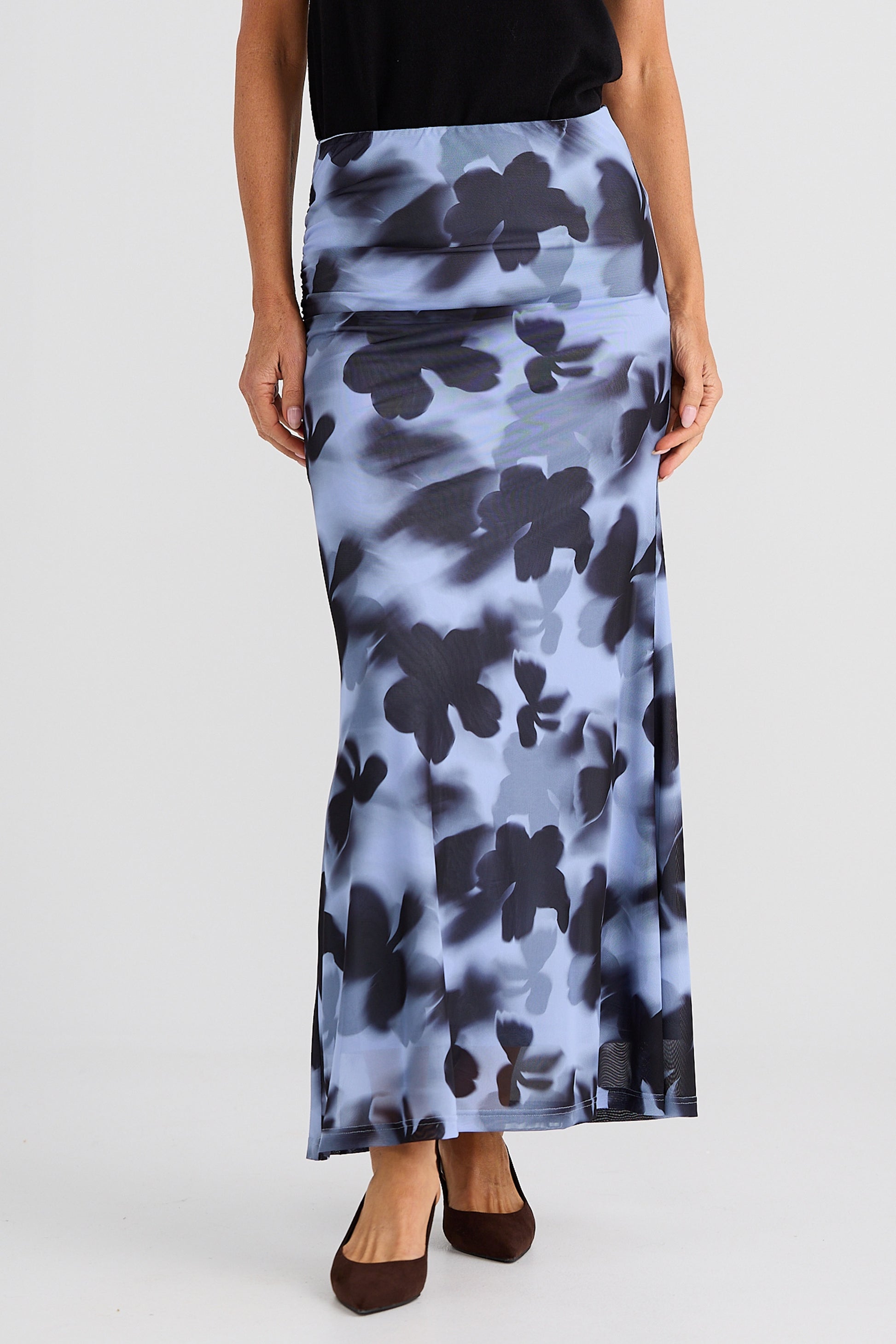 Brave + True Salem Mesh Skirt in Blue Abstract Floral | Women's Clothing | Gretel Lane