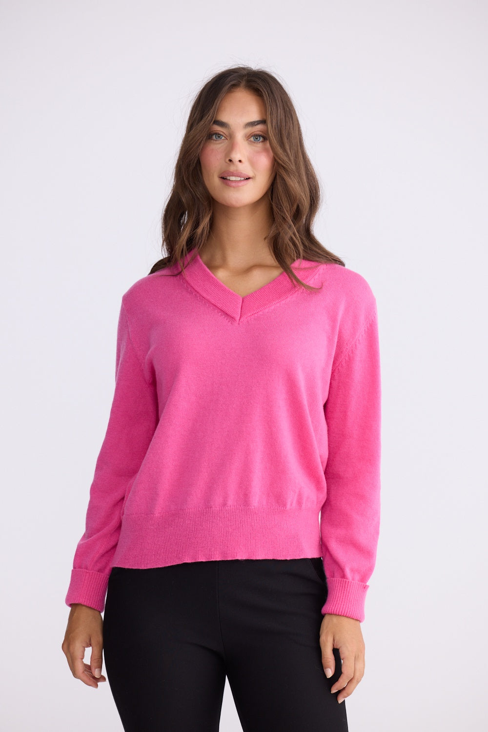Brave + True Gwen V-Neck Knit Jumper in Hot Pink | Women's Clothing | Gretel Lane