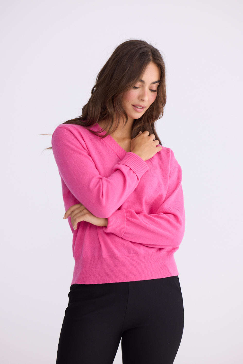 Brave + True Gwen V-Neck Knit Jumper in Hot Pink | Women's Clothing | Gretel Lane