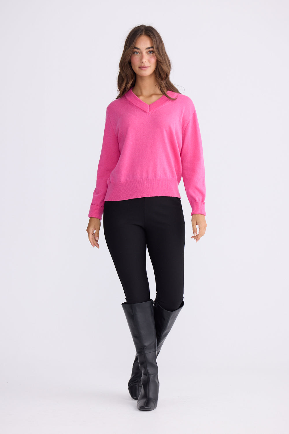 Brave + True Gwen V-Neck Knit Jumper in Hot Pink | Women's Clothing | Gretel Lane