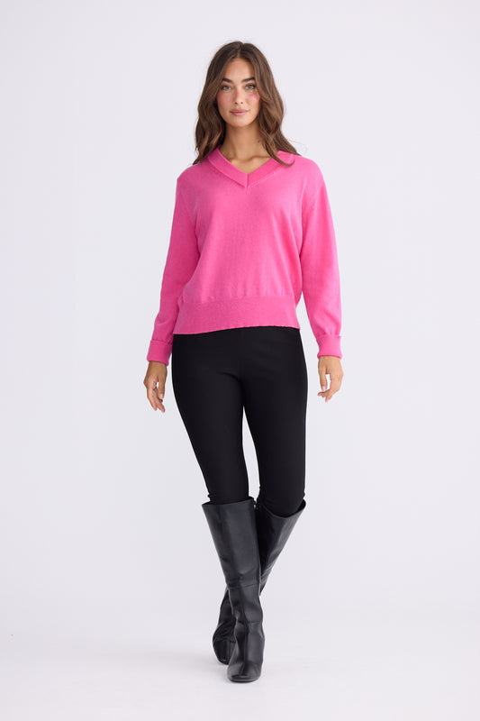 Brave + True Gwen V-Neck Knit Jumper in Hot Pink | Women's Clothing | Gretel Lane