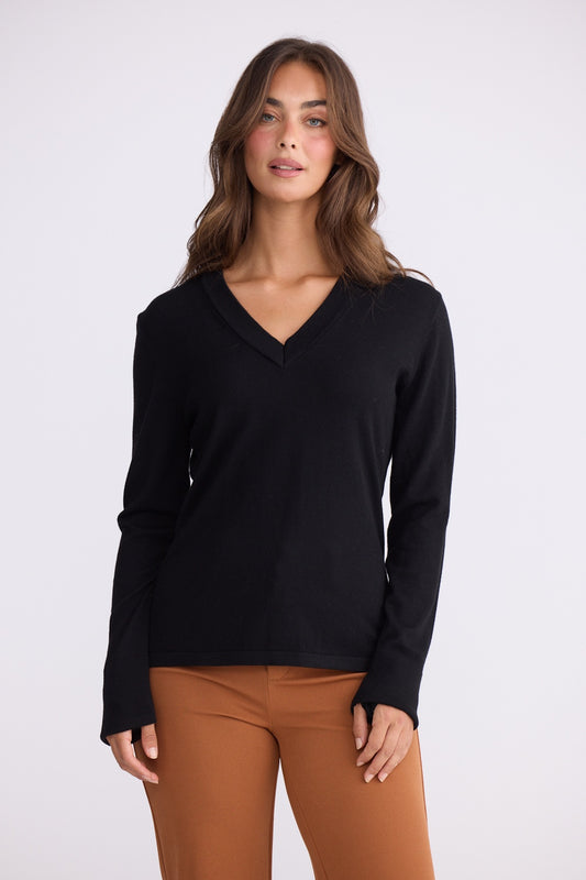 Brave + True Cassian Long Sleeve Knit Top in Black | Women's Clothing | Gretel Lane