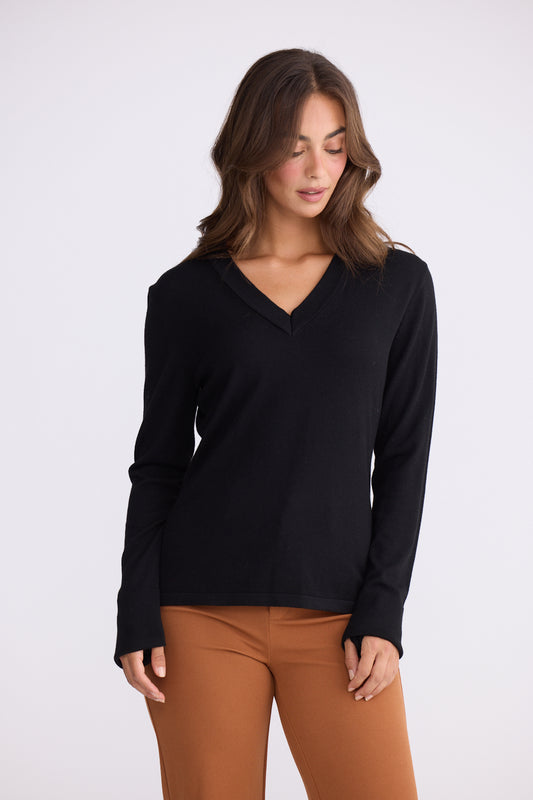 Brave + True Cassian Long Sleeve Knit Top in Black | Women's Clothing | Gretel Lane