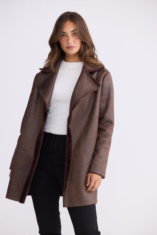 Brave + True Odette Faux Fur Reversible Coat in Chocolate | Women's Coats | Gretel Lane