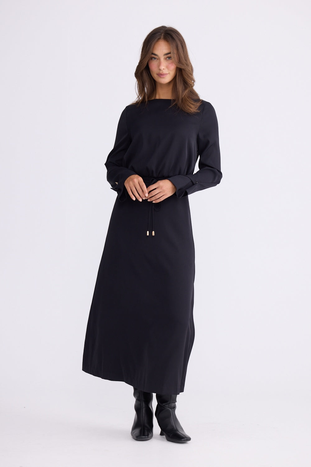 Brave + True Kensington Midi Long Sleeve Dress in Black | Women's Dresses | Gretel Lane
