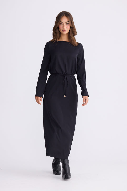 Brave + True Kensington Midi Long Sleeve Dress in Black | Women's Dresses | Gretel Lane