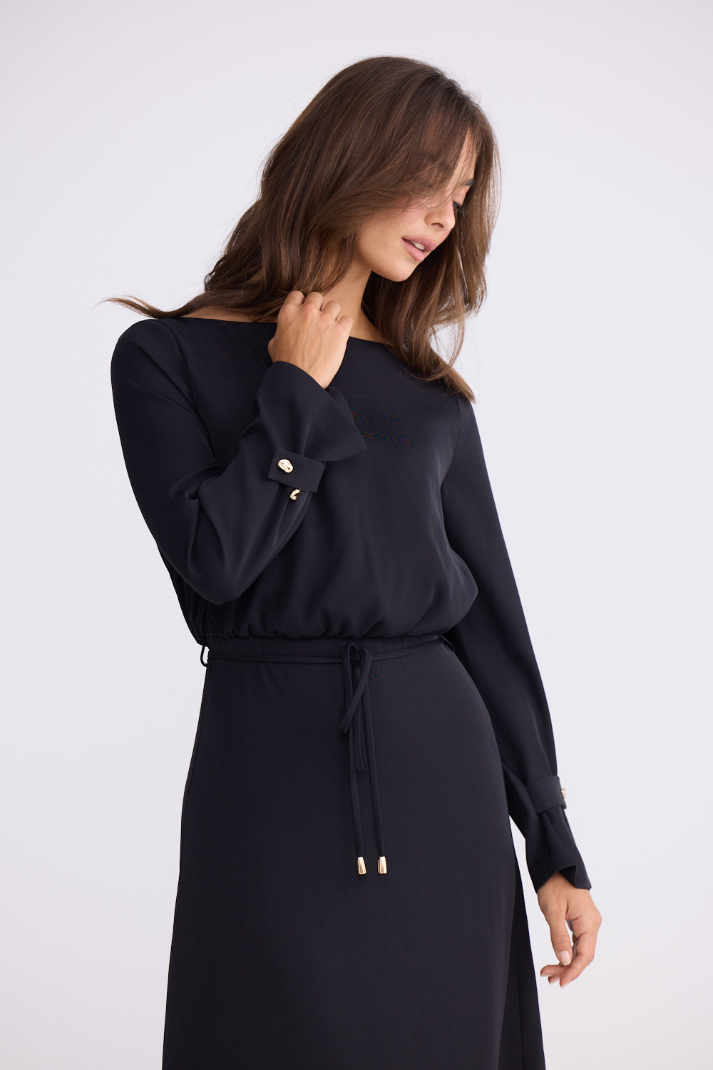 Brave + True Kensington Midi Long Sleeve Dress in Black | Women's Dresses | Gretel Lane