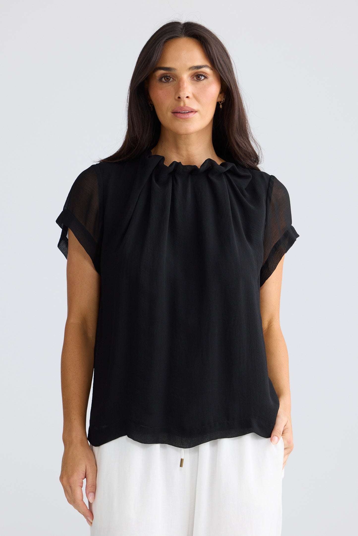 Brave + True Carina Georgette Short Sleeve Blouse Black | Women's Clothing | Gretel Lane