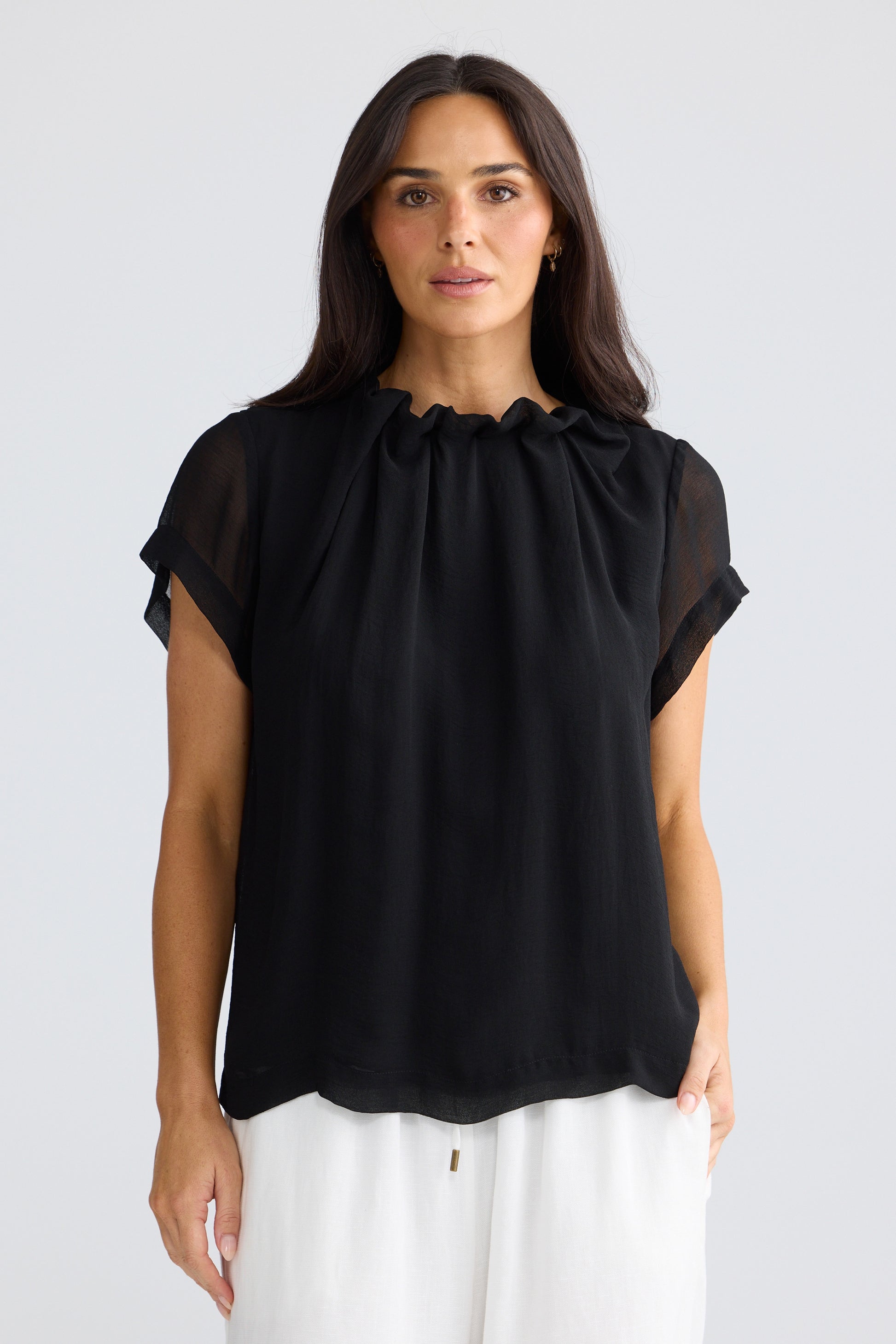 Brave + True Carina Georgette Short Sleeve Blouse Black | Women's Clothing | Gretel Lane