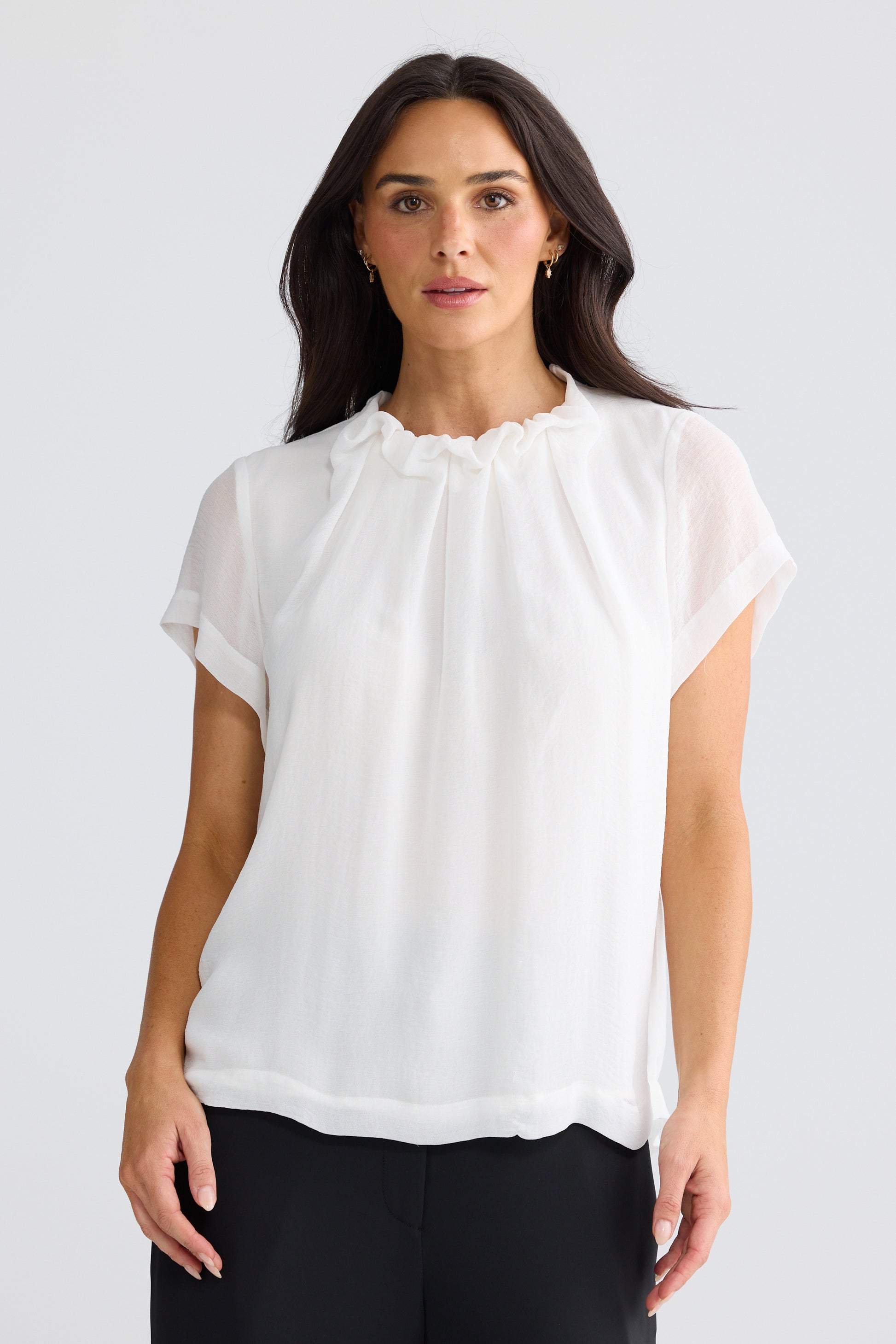 Brave + True Carina Georgette Short Sleeve Blouse White | Women's Clothing | Gretel Lane