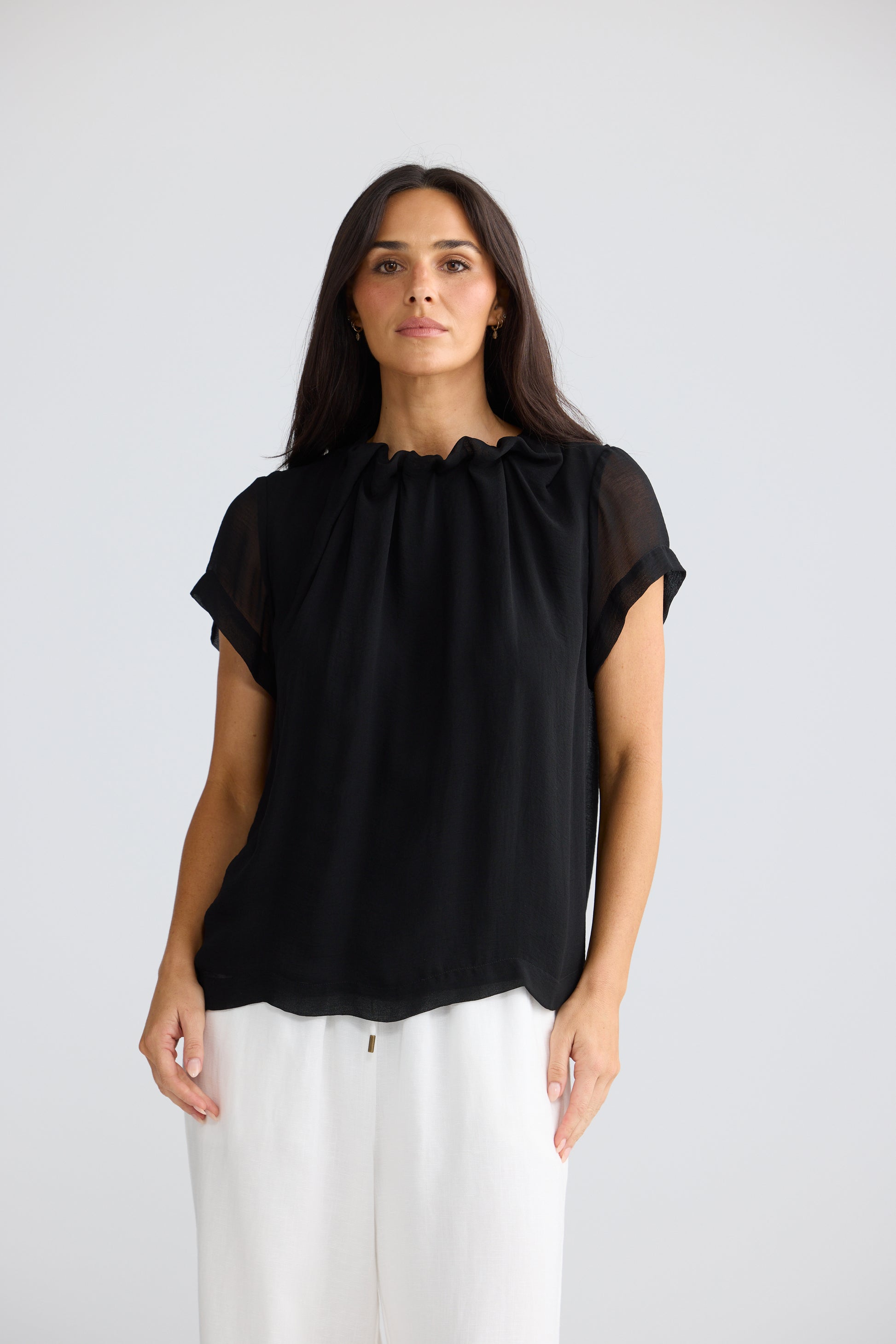 Brave + True Carina Georgette Short Sleeve Blouse Black | Women's Clothing | Gretel Lane