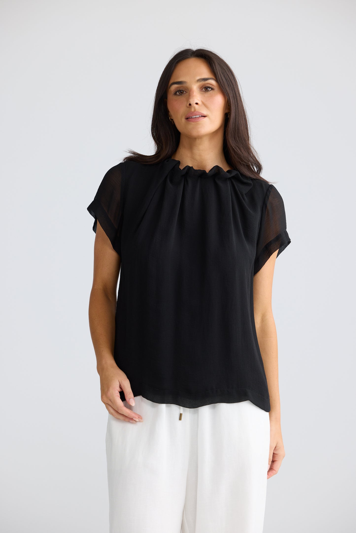 Brave + True Carina Georgette Short Sleeve Blouse Black | Women's Clothing | Gretel Lane