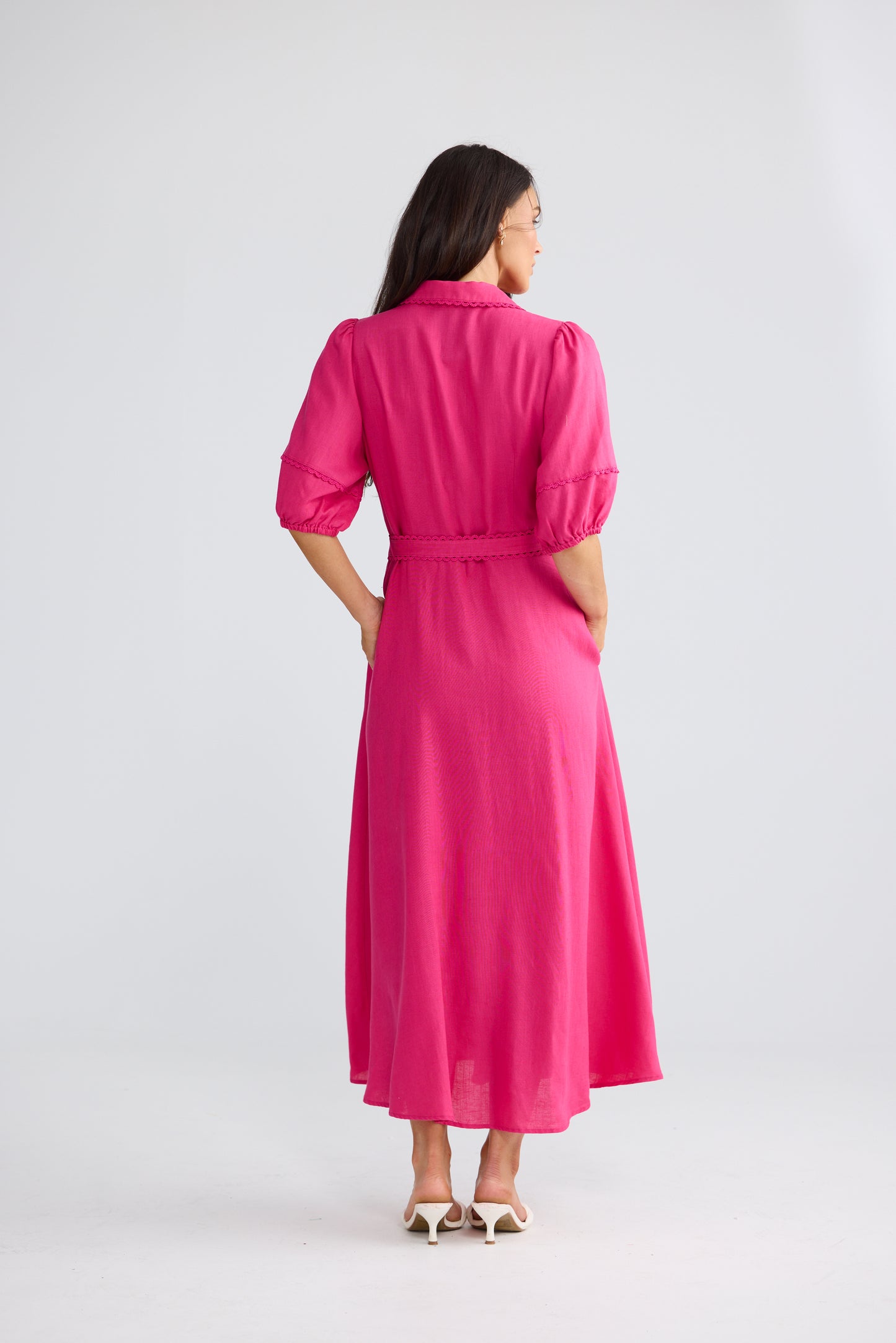 Brave + True Brynn Linen Blend Midi Dress Fuchsia | Women's Dresses | Gretel Lane
