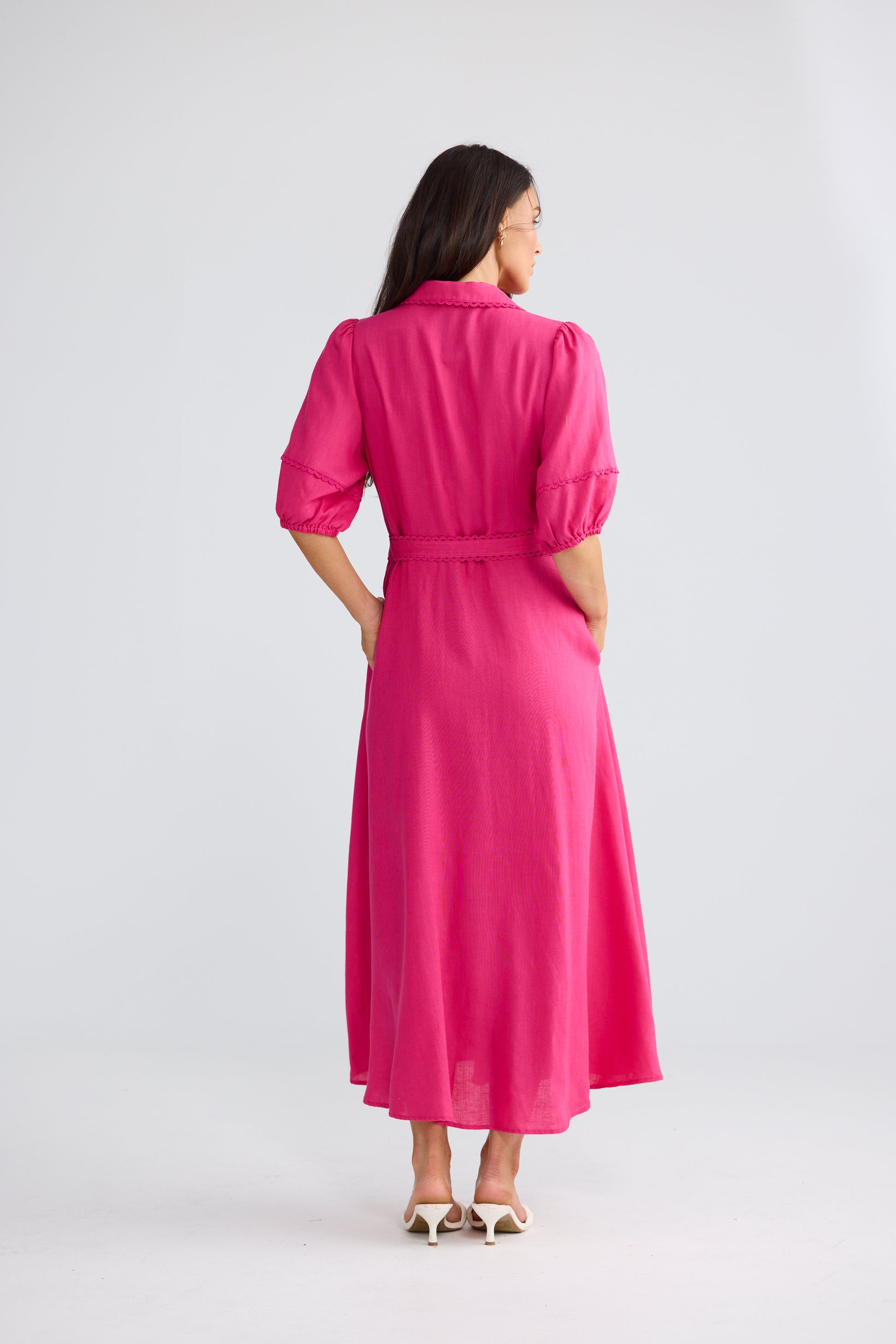 Brave + True Brynn Linen Blend Midi Dress Fuchsia | Women's Dresses | Gretel Lane