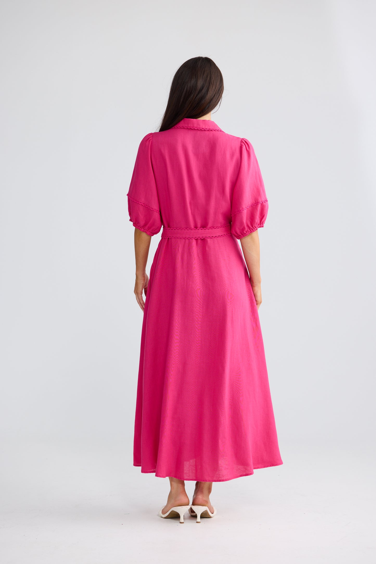 Brave + True Brynn Linen Blend Midi Dress Fuchsia | Women's Dresses | Gretel Lane