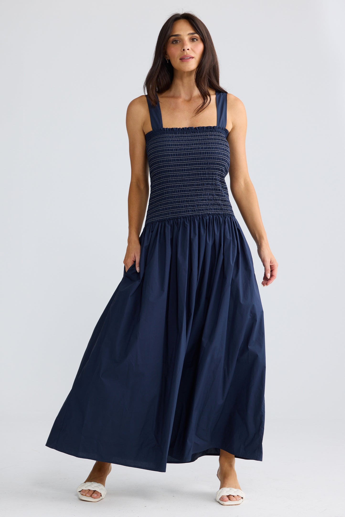 Brave + True Molly Shirred Bodice Maxi Dress Navy | Women's Dresses | Gretel Lane