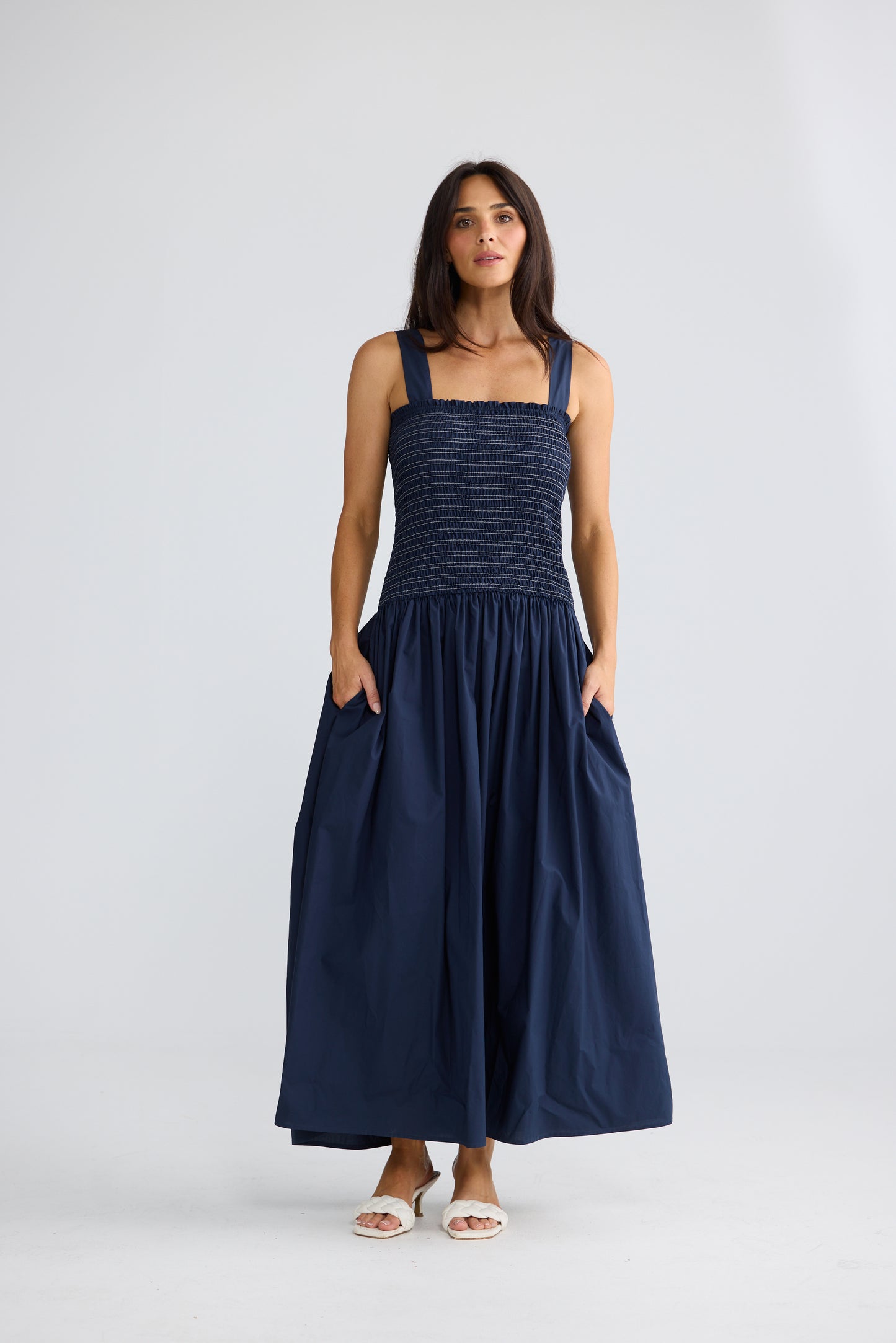 Brave + True Molly Shirred Bodice Maxi Dress Navy | Women's Dresses | Gretel Lane