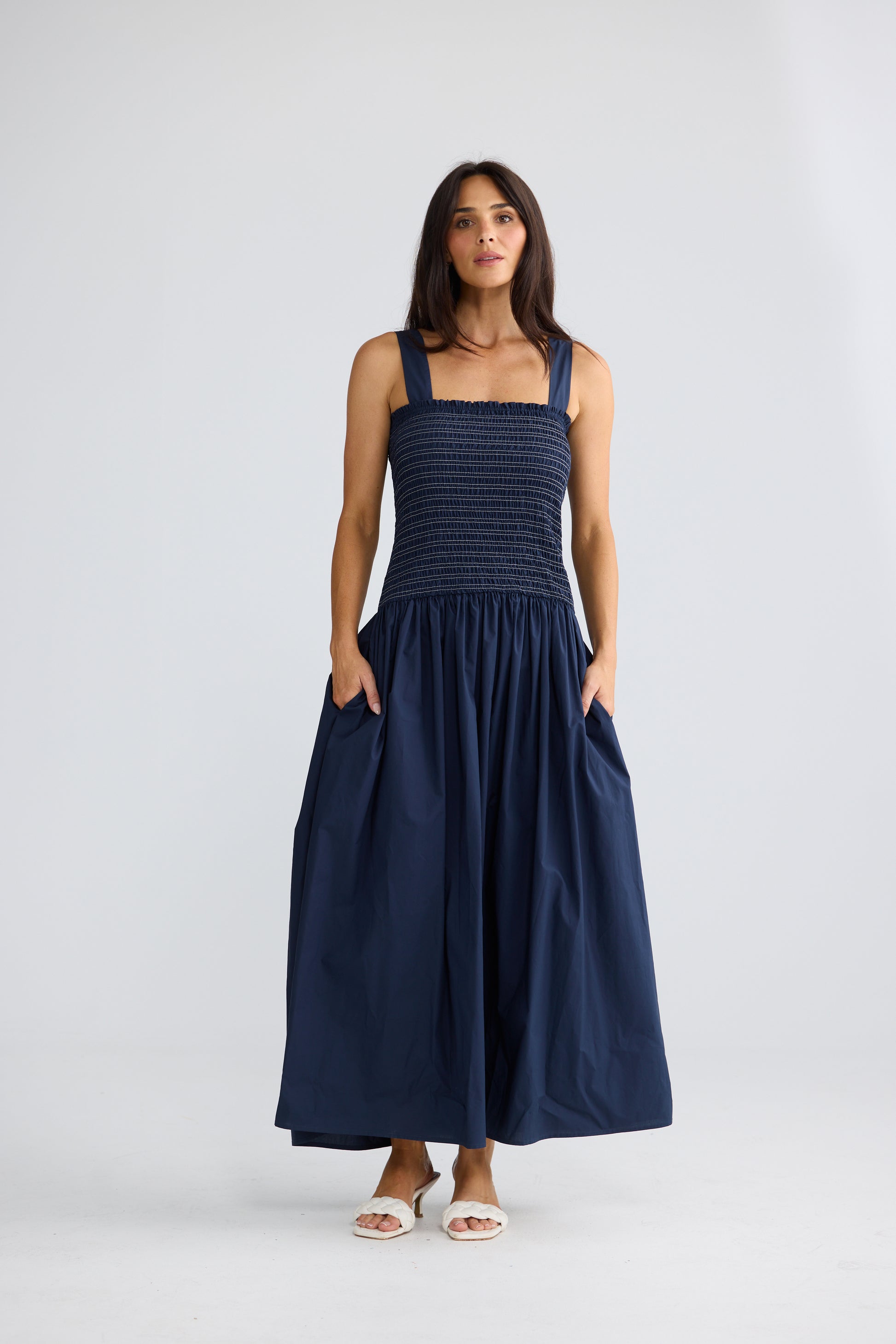 Brave + True Molly Shirred Bodice Maxi Dress Navy | Women's Dresses | Gretel Lane