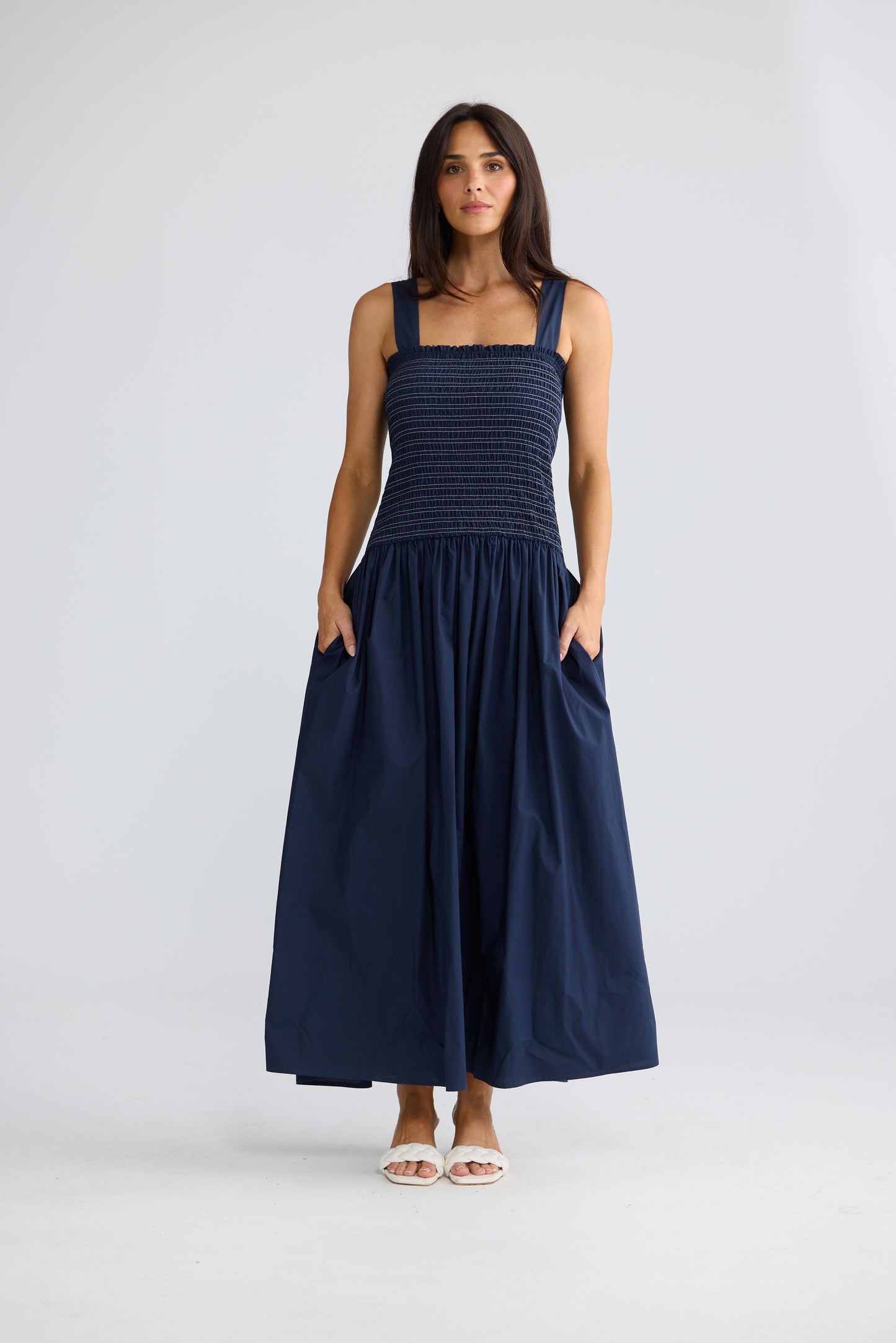 Brave + True Molly Shirred Bodice Maxi Dress Navy | Women's Dresses | Gretel Lane