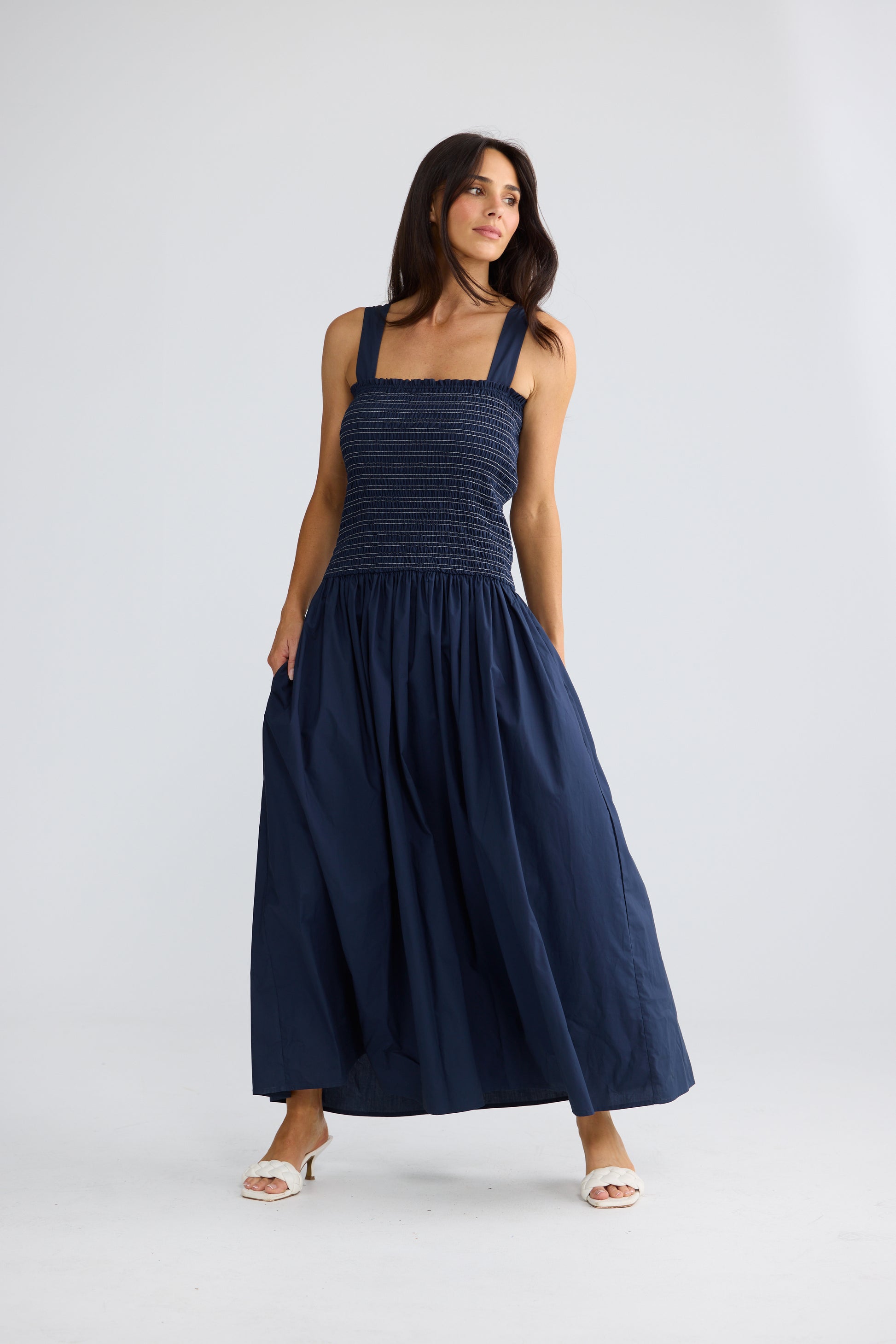 Brave + True Molly Shirred Bodice Maxi Dress Navy | Women's Dresses | Gretel Lane