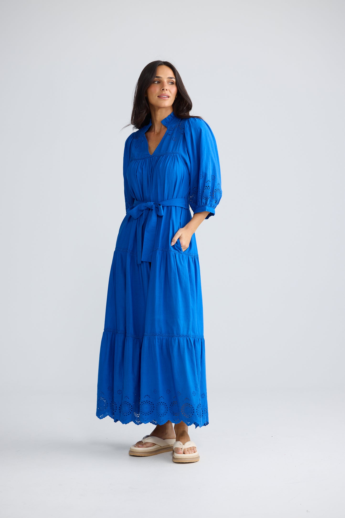 Brave + True Daytona Cotton Broderie Midi Dress Cobalt Blue | Women's Dresses | Gretel Lane