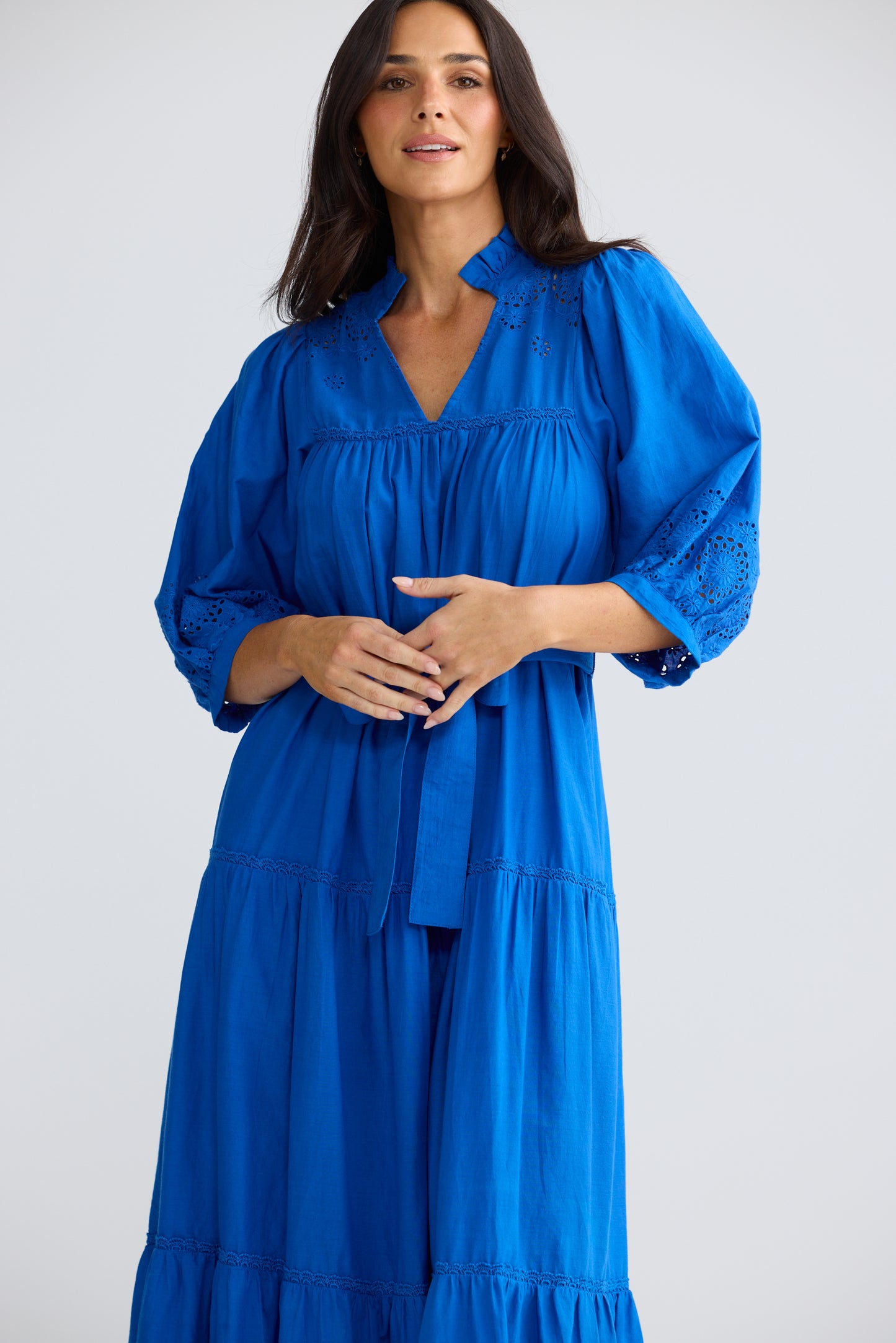Brave + True Daytona Cotton Broderie Midi Dress Cobalt Blue | Women's Dresses | Gretel Lane