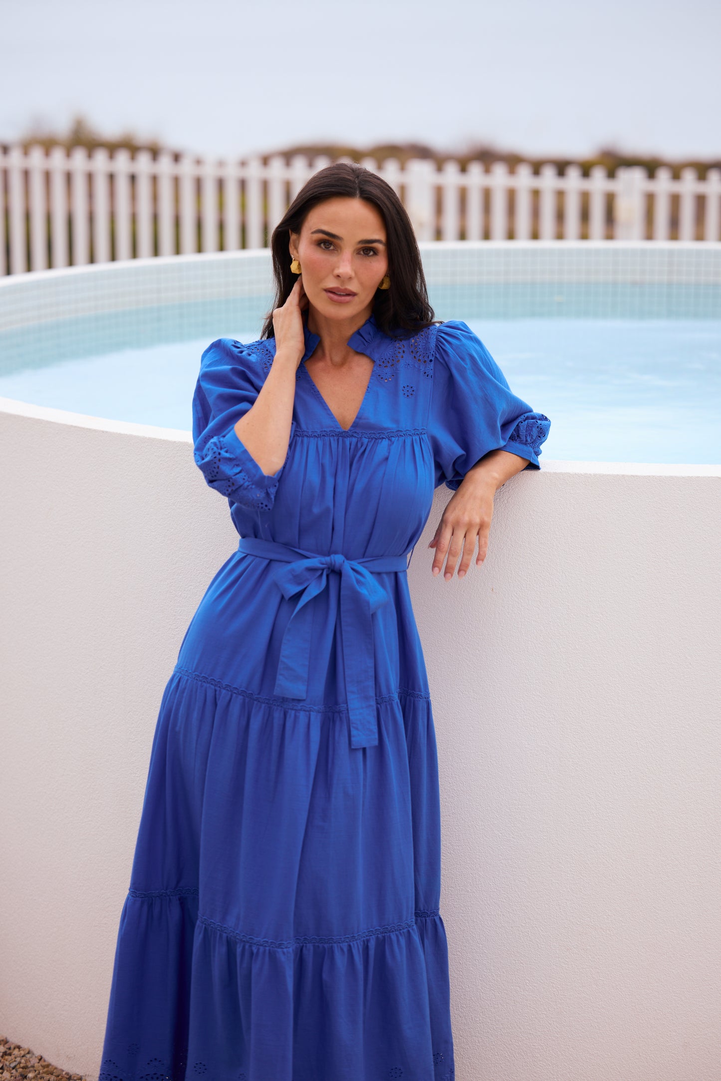 Brave + True Daytona Cotton Broderie Midi Dress Cobalt Blue | Women's Dresses | Gretel Lane