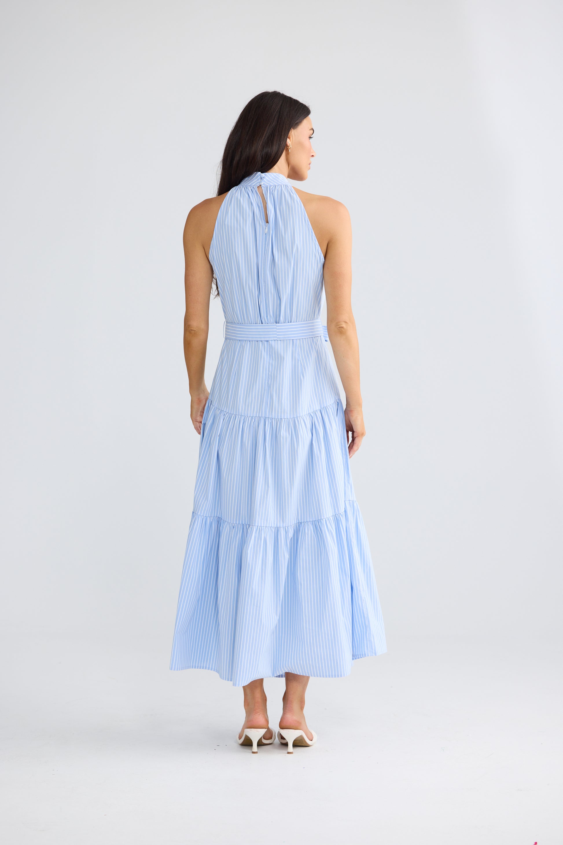 Brave + True Greta Tiered Cotton Maxi Dress Glacier Stripe | Women's Dresses | Gretel Lane