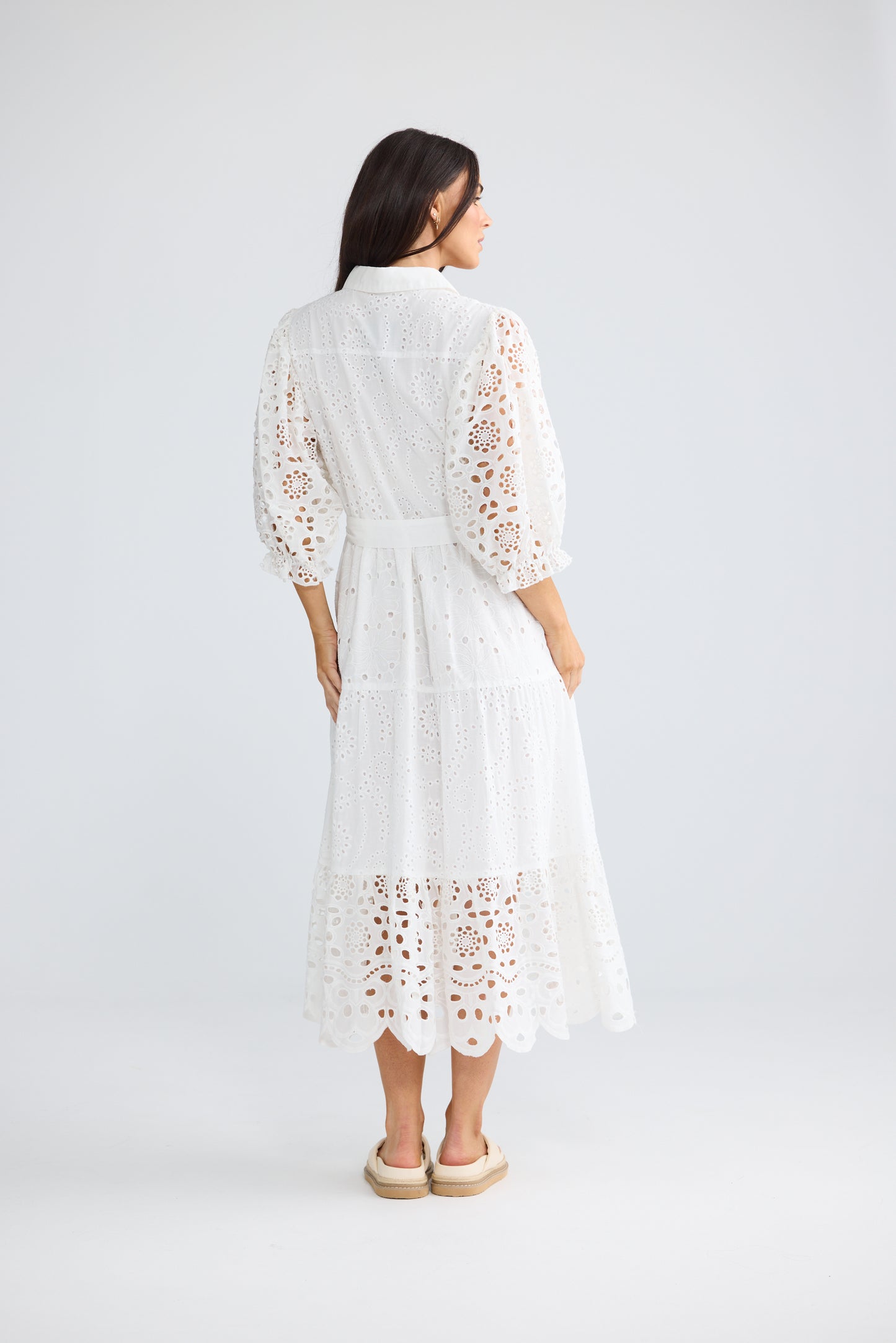 Donnie Cotton Broderie Midi Dress White