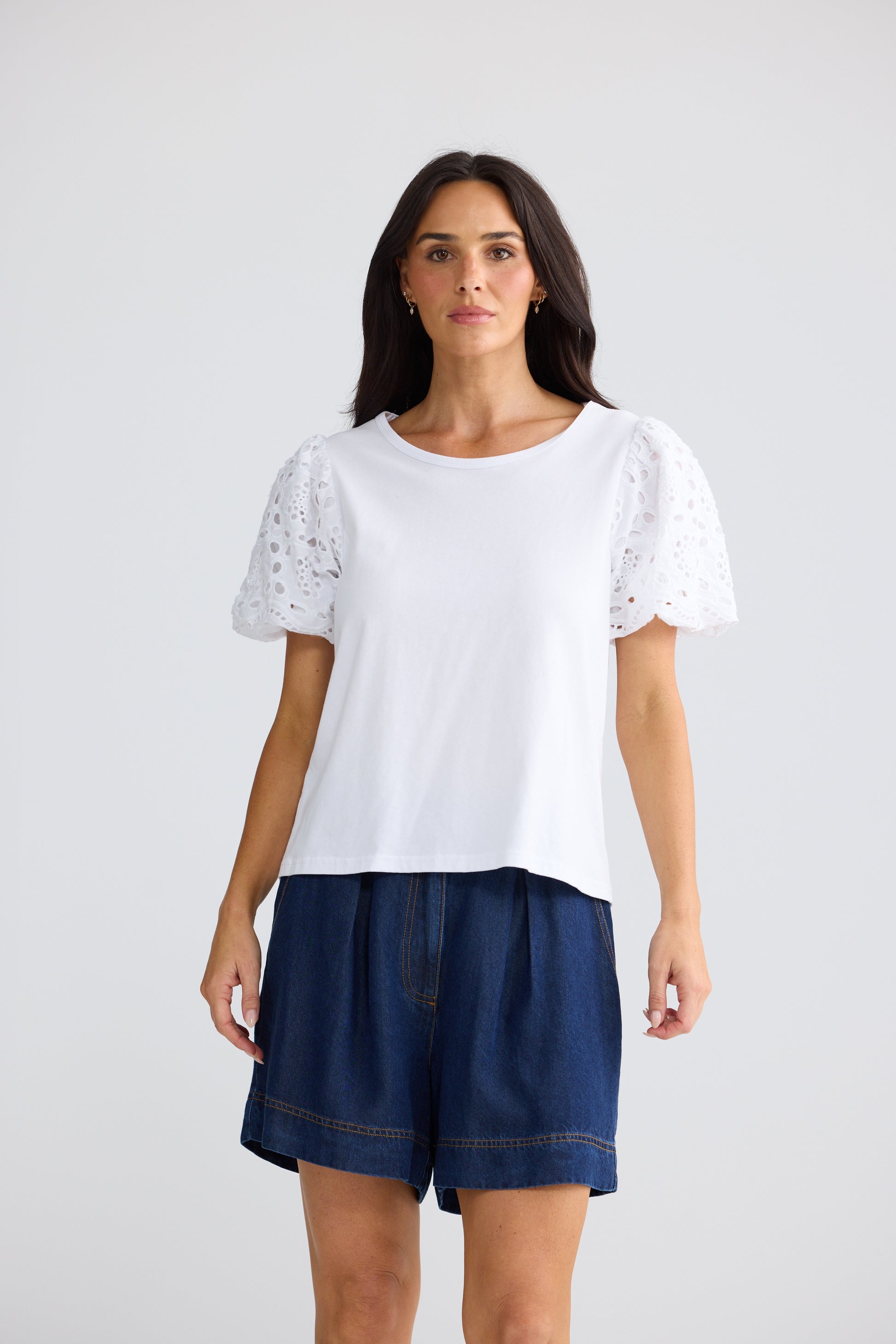 Brave + True Molly Broderie Sleeve Cotton Tee White | Women's Clothing  | Gretel Lane