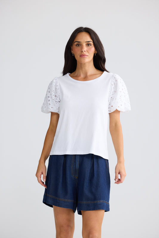Brave + True Molly Broderie Sleeve Cotton Tee White | Women's Clothing  | Gretel Lane