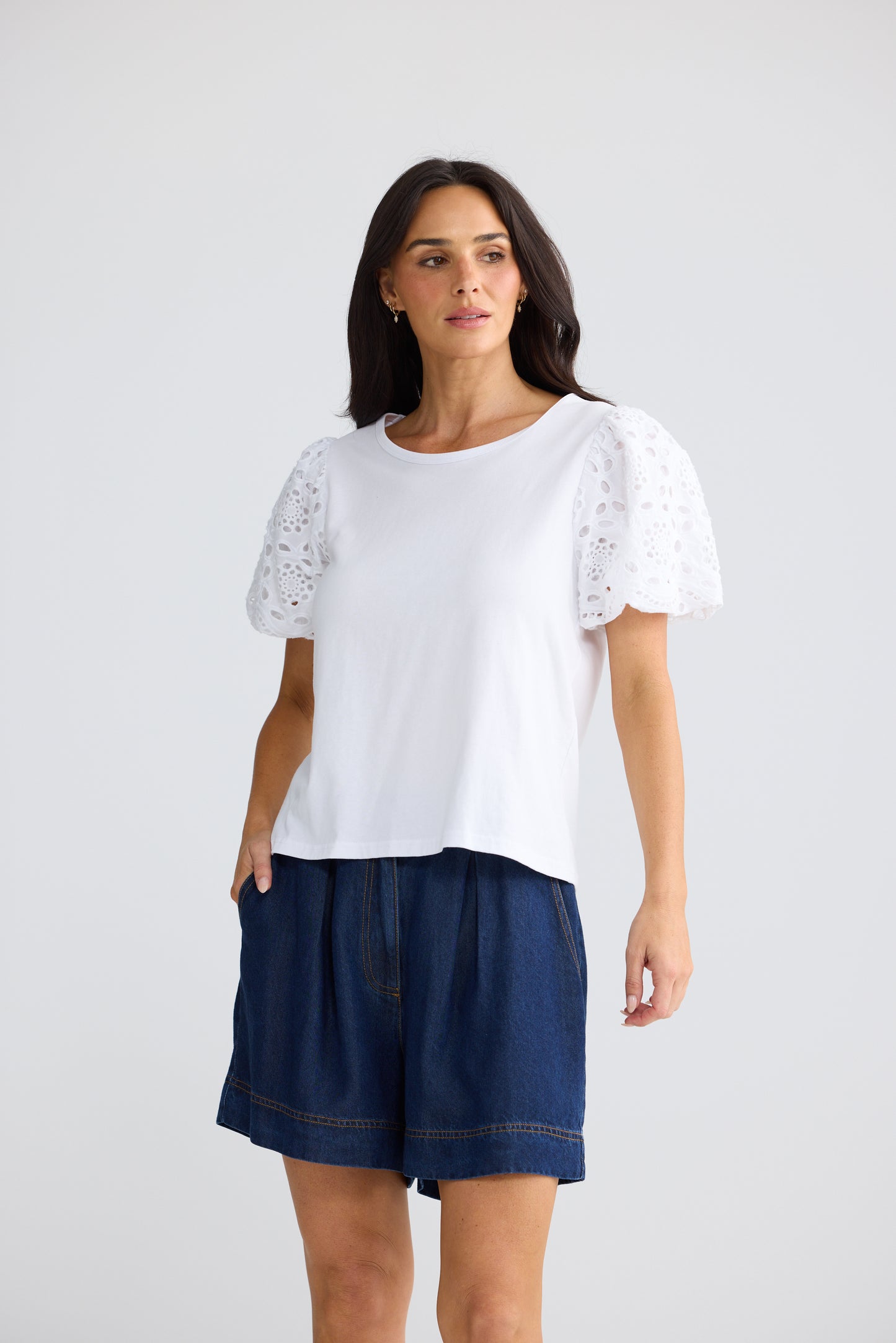 Brave + True Molly Broderie Sleeve Cotton Tee White | Women's Clothing  | Gretel Lane