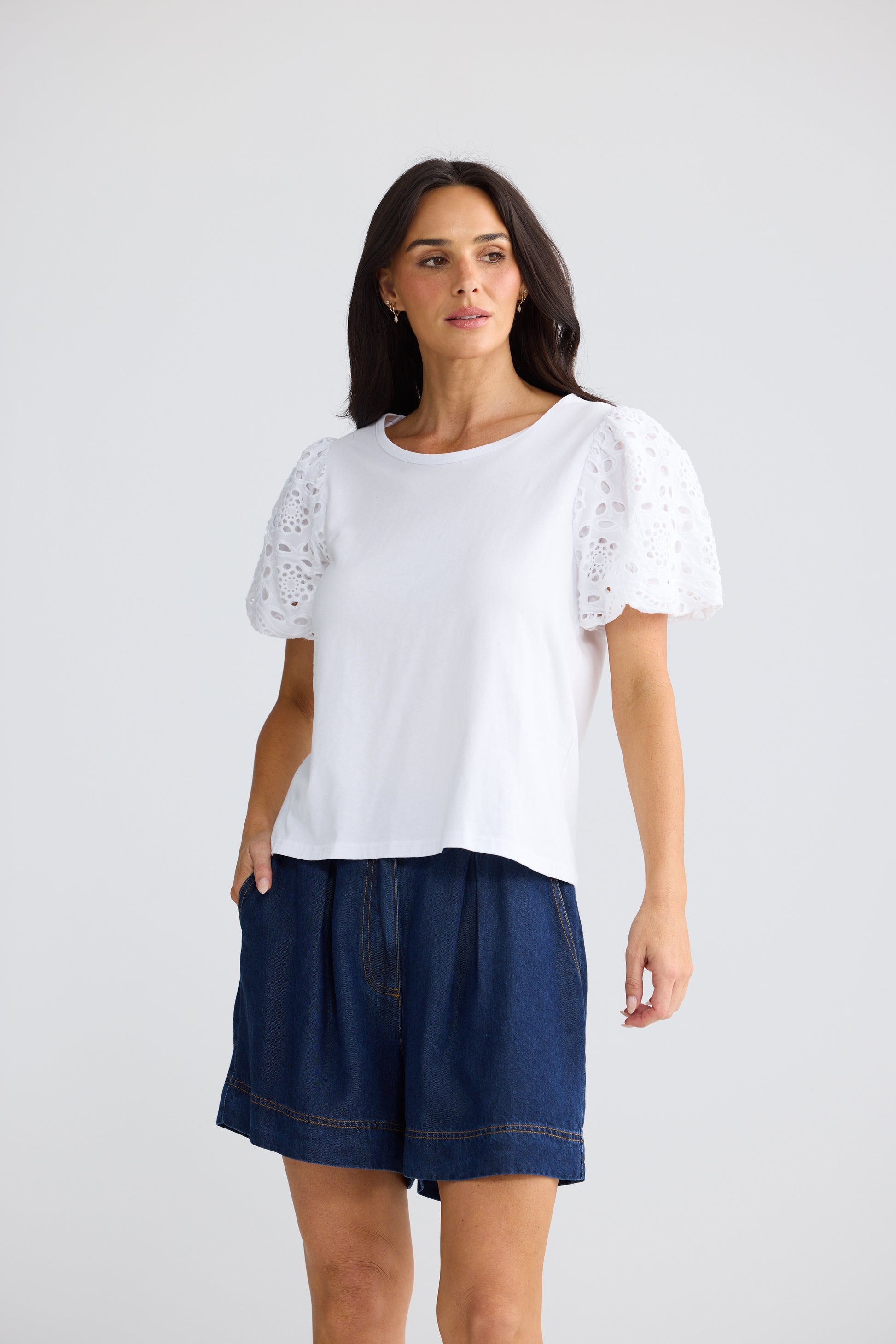 Brave + True Molly Broderie Sleeve Cotton Tee White | Women's Clothing  | Gretel Lane