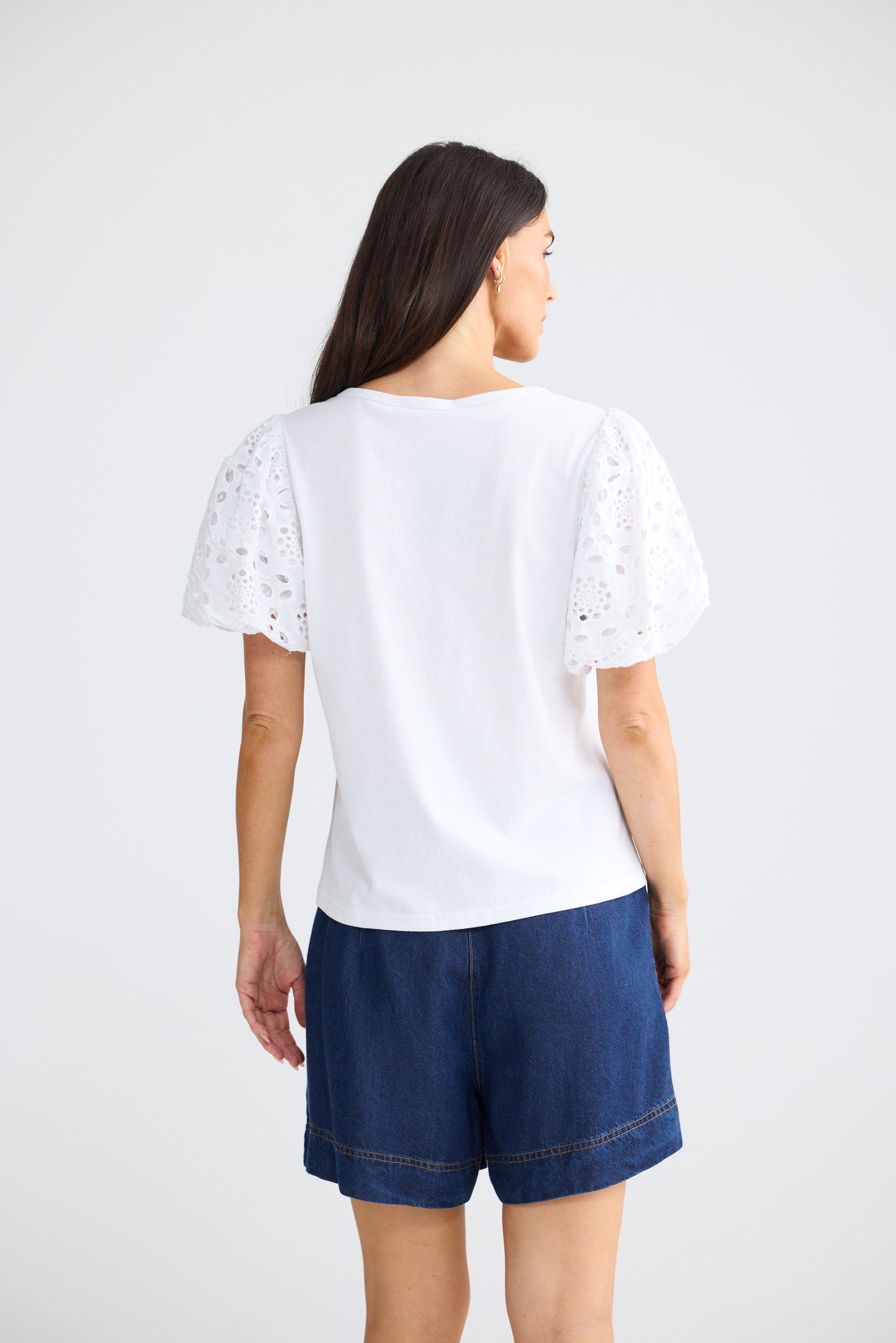 Brave + True Molly Broderie Sleeve Cotton Tee White | Women's Clothing  | Gretel Lane
