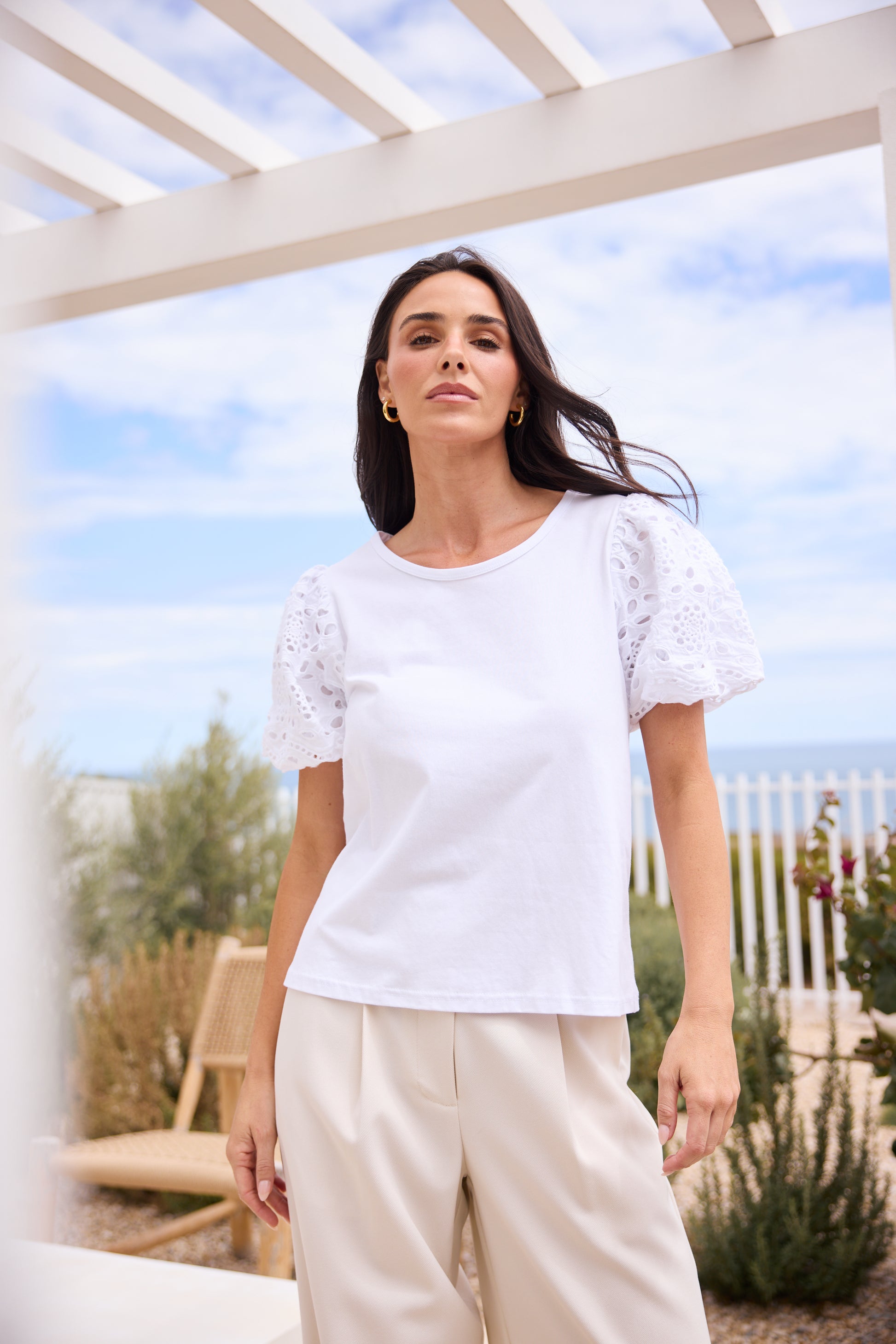 Brave + True Molly Broderie Sleeve Cotton Tee White | Women's Clothing  | Gretel Lane