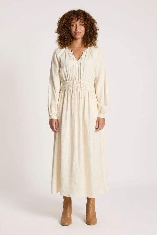 Eb & Ive Beige Linen Bajau Maxi Dress with Long Sleeve | Gretel Lane
