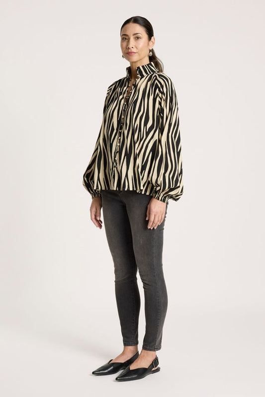 Eb & Ive Women's Zebra Print Cotton Blend Bajau Shirt | Gretel Lane