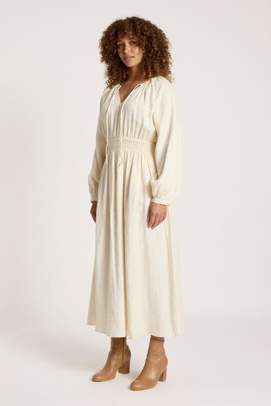 Eb & Ive Beige Linen Bajau Maxi Dress with Long Sleeve | Gretel Lane