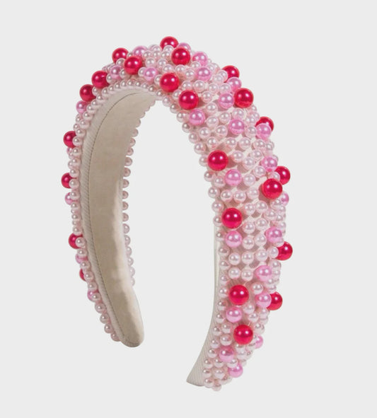 Blaire Pink/Red/Pearl Beaded Headband