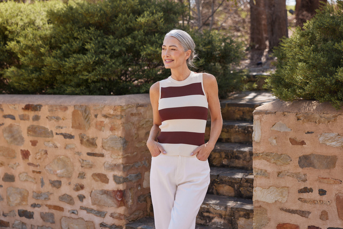 Tori Wide Stripe Tank (Cream w Cocoa Stripe)