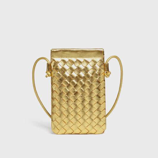 Call Me Leather Weave Crossbody Bag (Gold)
