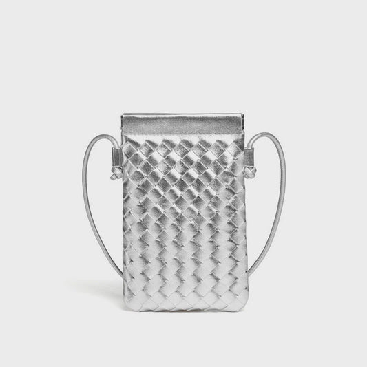 Call Me Leather Weave Crossbody Bag (Silver)