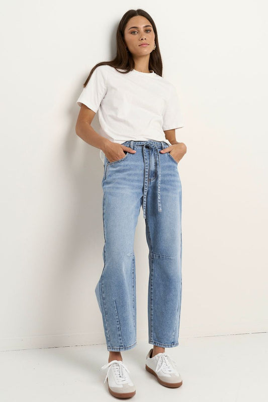 Campus Tie Waist Barrel Jean (Light Blue)