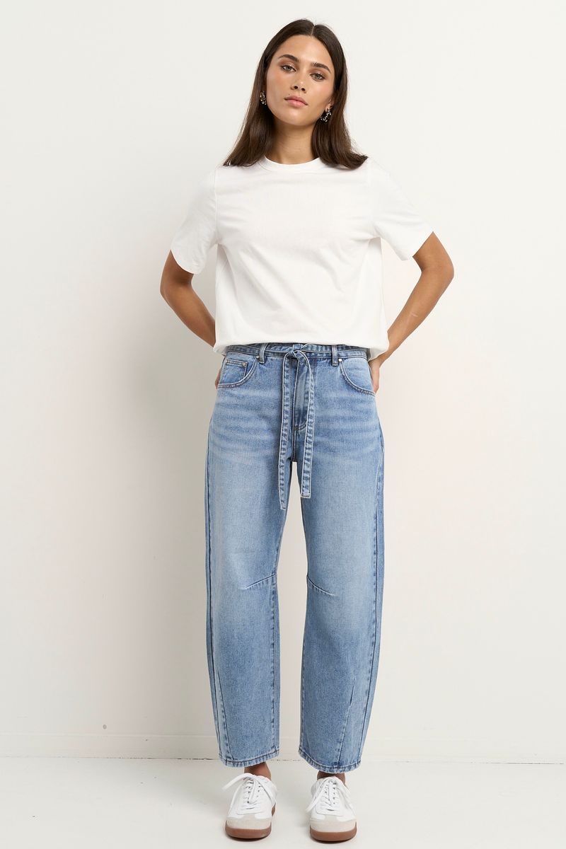 Campus Tie Waist Barrel Jean (Light Blue)