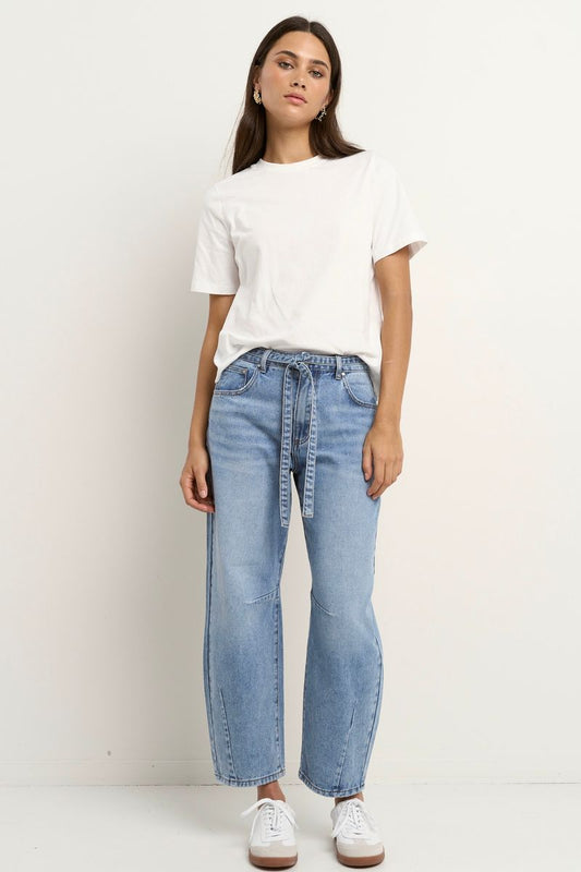Campus Tie Waist Barrel Jean (Light Blue)