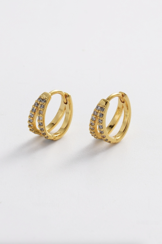 Zafino Celia Double Loop Crystal Huggie Gold | Women's Earrings | Gretel Lane