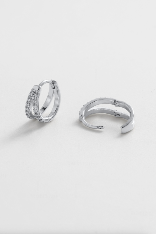 Zafino Celia Double Loop Crystal Huggie Earrings Silver | Women's Jewellery | Gretel Lane