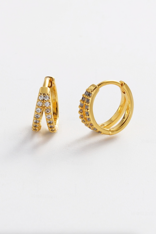Zafino Celia Double Loop Crystal Huggie Gold | Women's Earrings | Gretel Lane