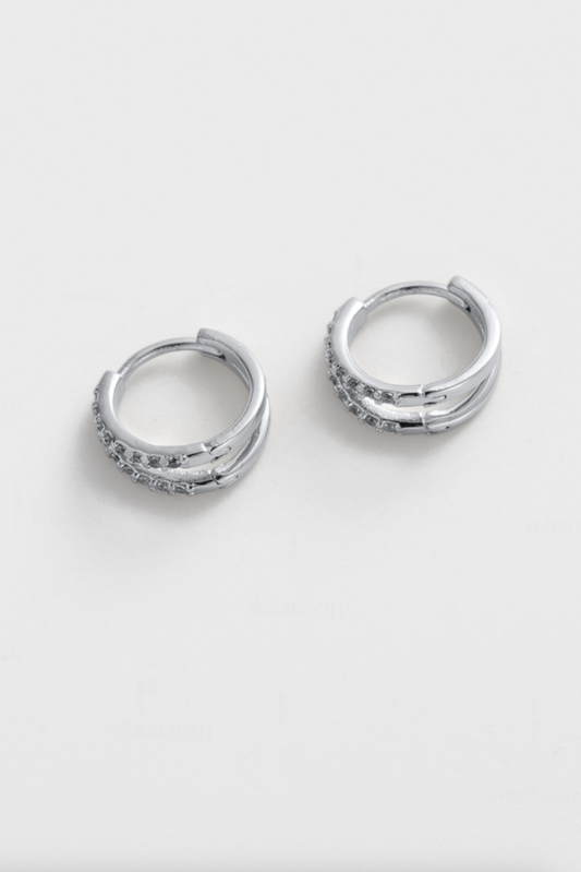 Zafino Celia Double Loop Crystal Huggie Earrings Silver | Women's Jewellery | Gretel Lane