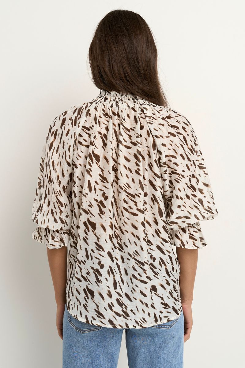 Certainty Shirred Neck SS Top (White Chocolate Animal)